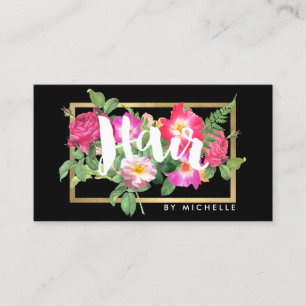 Beauty Florals Hair Stylist Black Business Card