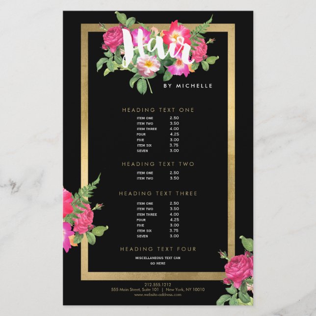Beauty Florals Hair Stylist Black Flyer (Front)