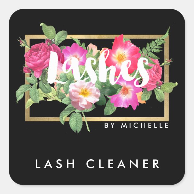Beauty Florals Lash Extensions Black Lash Cleaner Square Sticker (Front)