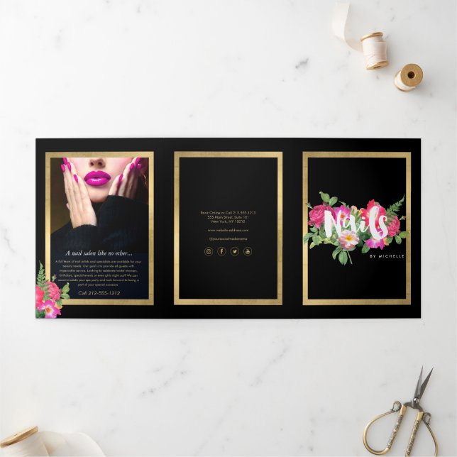 Beauty Florals Nail Salon Black Brochure (Outside)