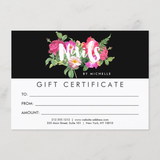 Beauty Florals Nail Salon Black Gift Certificate