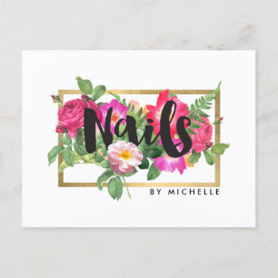Beauty Florals Nail Salon White Postcard