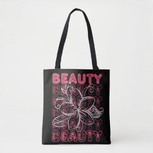 Beauty Flower Line Art Typography Tote Bag
