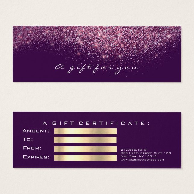 Beauty Gift Certificate Violet PinkLash Makeup (Front & Back)