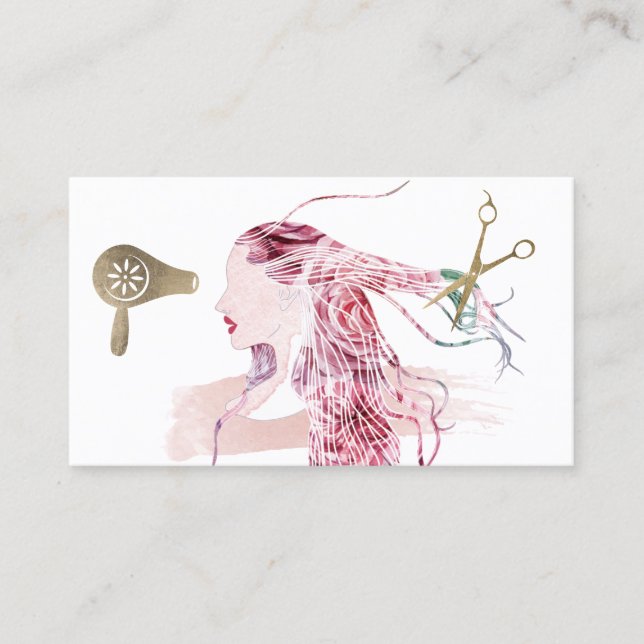 Beauty Girl Floral Hair Makeup Artist Hair Salon Business Card (Front)