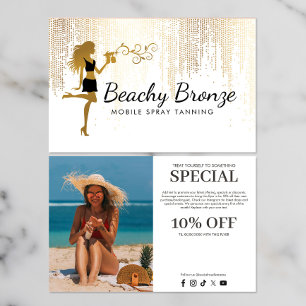 Beauty Girl Gold Bronze Rain Pattern Spray Tanning Flyer