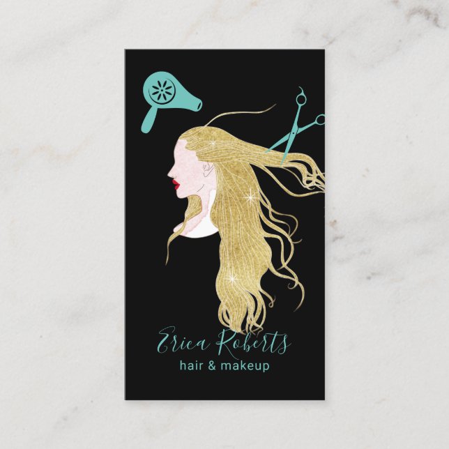 Beauty Girl Golden Hair Salon Hair Stylist Business Card (Front)