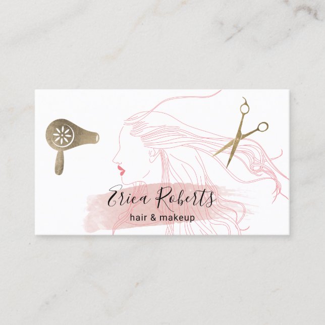 Beauty Girl Hair Blowing Makeup Artist Hair Salon Business Card (Front)