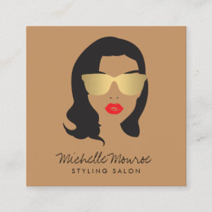 Beauty Girl Hair Stylist, Fashion, Boutique Tan Square Business Card