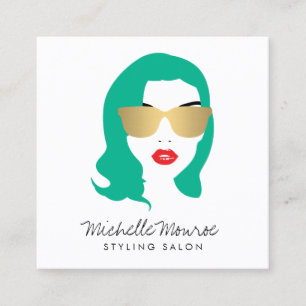 Beauty Girl Hair Stylist Salon Fashion Green Square Business Card
