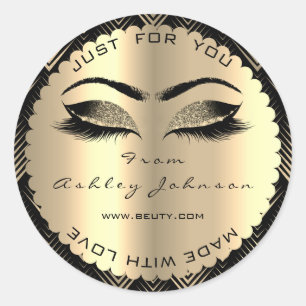 Beauty Glitter Sepia Gold Lash Made With Love Classic Round Sticker