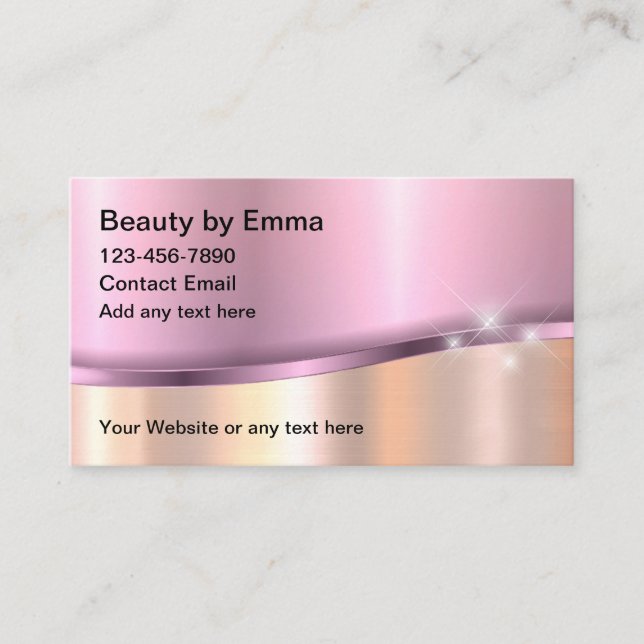Beauty Glitzy Rose Gold Tone Business Cards (Front)