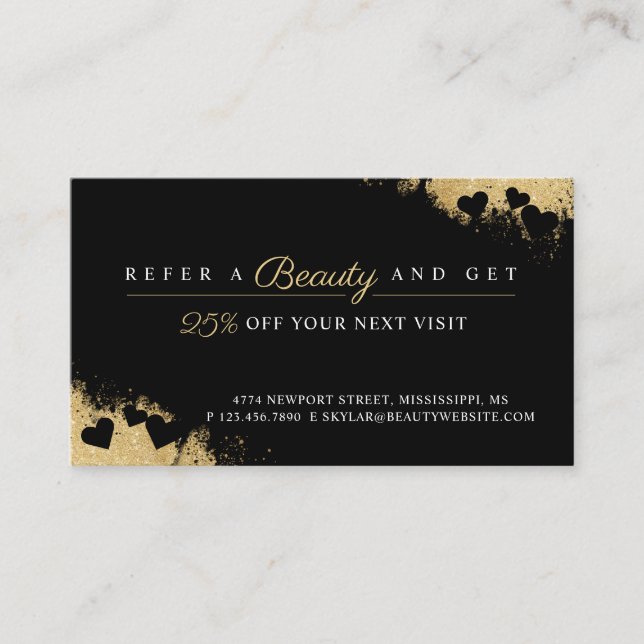 Beauty Gold Dusted Mascara Eye Lashes Luxurious Referral Card (Front)