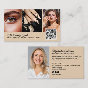Beauty / Hair / Lashes / Nails 4-Photo QR Code Business Card