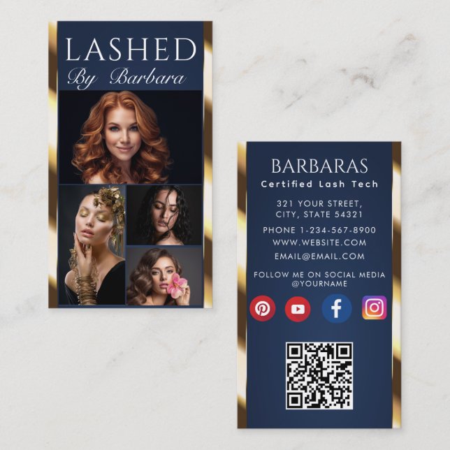 Beauty / Hair / Lashes / Nails 4-Photo QR code Business Card (Front/Back)