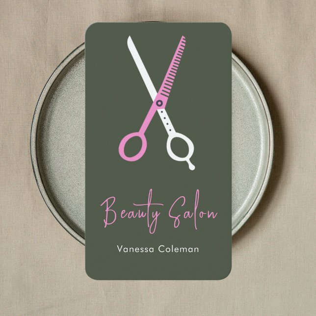 Beauty Hair Salon Pink Forest Green Business Card (Creator Uploaded)