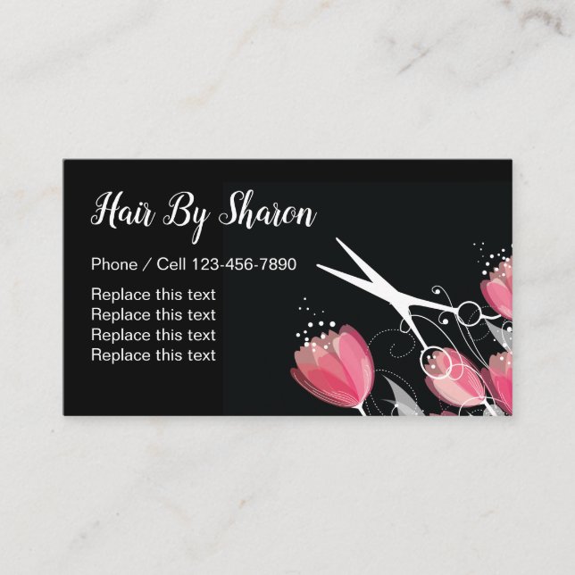 Beauty Hair Stylist Floral Design Business Card (Front)