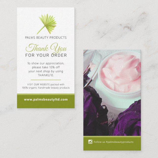 Beauty health photo promo repeat business palm business card (Front/Back)