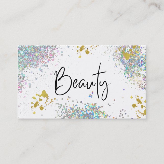 *~* BEAUTY  Hologram Holograph  Gold Glitter Business Card (Front)
