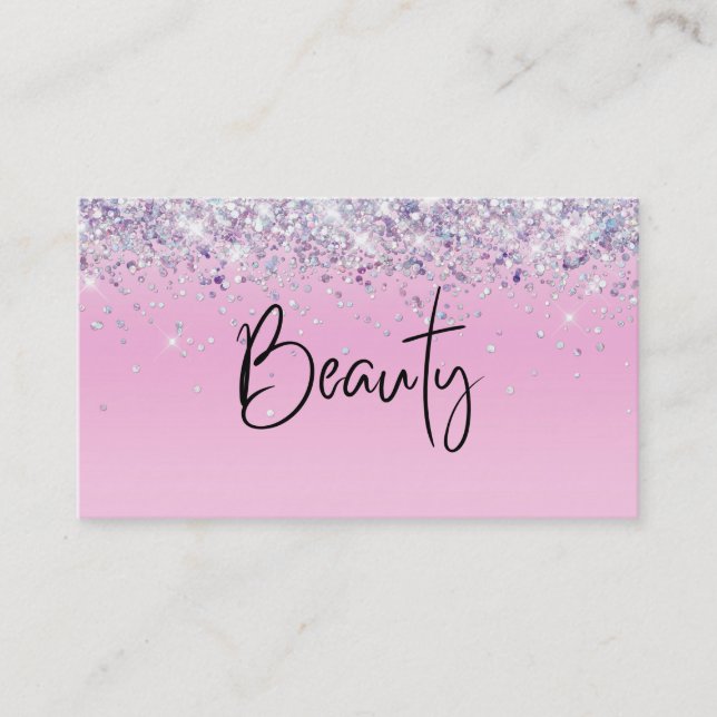 *~* BEAUTY  Hologram Holograph  Pink Glitter Business Card (Front)