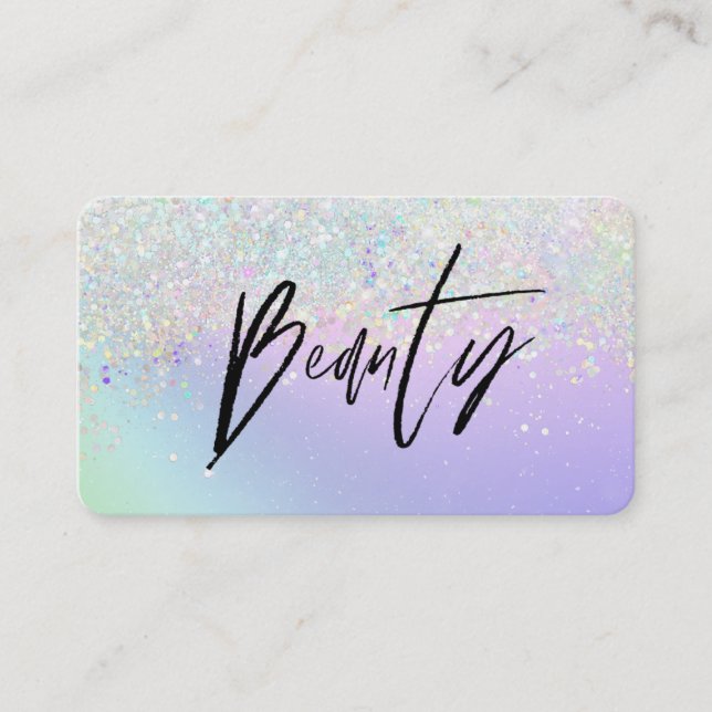 *~* BEAUTY  .  Hologram Holograph Rainbow Glitter Business Card (Front)