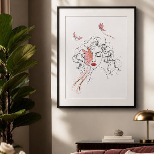 Beauty in Flight Abstract Woman and Butterflies Poster