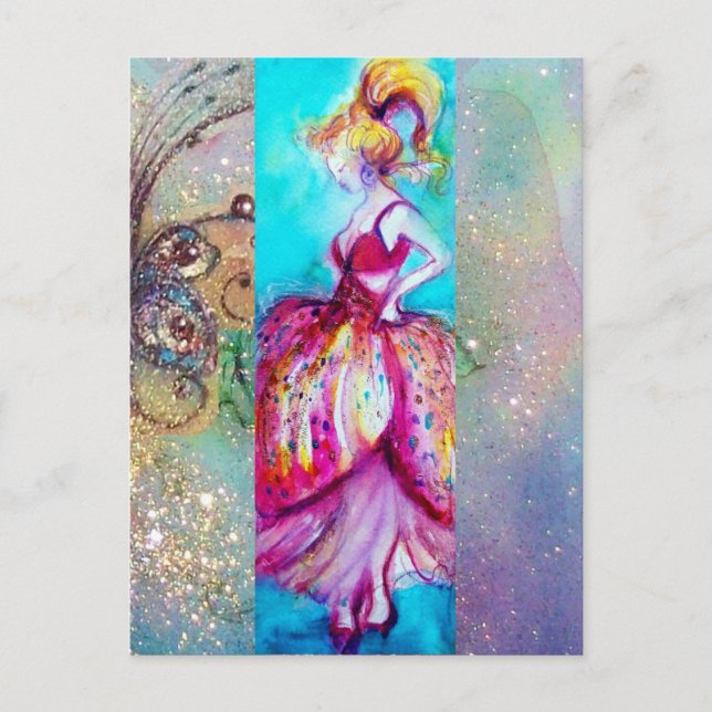 BEAUTY IN PINK DRESS / Magic Butterfly Plant Postcard (Front)