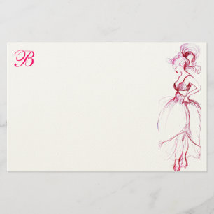 BEAUTY IN PINK DRESS MONOGRAM STATIONERY