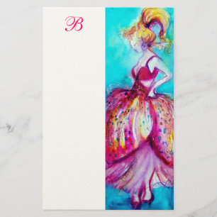 BEAUTY IN PINK DRESS MONOGRAM STATIONERY