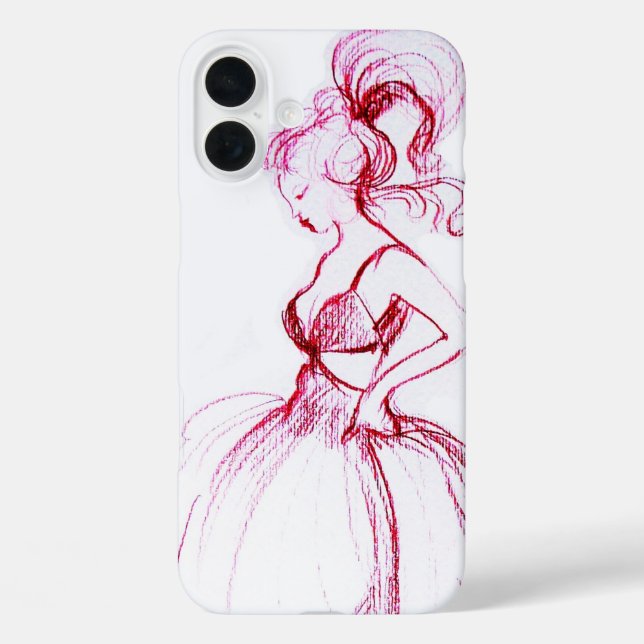 BEAUTY IN PINK DRESS Red White Drawing Case-Mate iPhone Case (Back)
