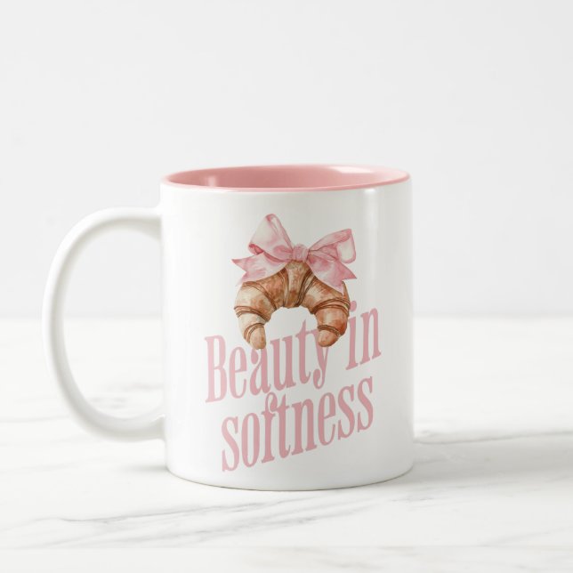 Beauty in Softness Croissant Bow Two-Tone Coffee Mug (Left)