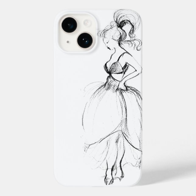 BEAUTY IN WHITE DRESS Black White Drawing Case-Mate iPhone Case (Back)