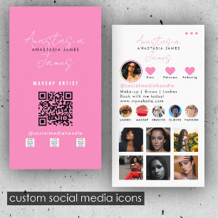 Beauty Influencer Social Media QR Code Pink Business Card