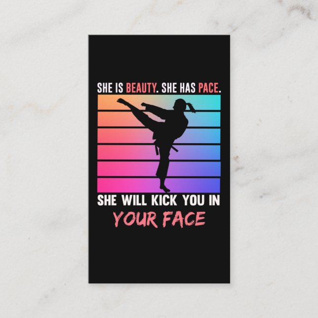 Beauty Karate Girl Kick You Taekwondo Jiu Jitsu Business Card (Front)