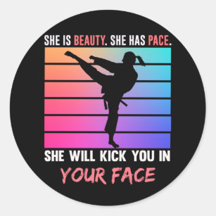 Beauty Karate Girl Kick You Taekwondo Jiu Jitsu Classic Round Sticker