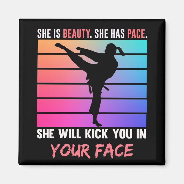 Beauty Karate Girl Kick You Taekwondo Jiu Jitsu Magnet (Front)