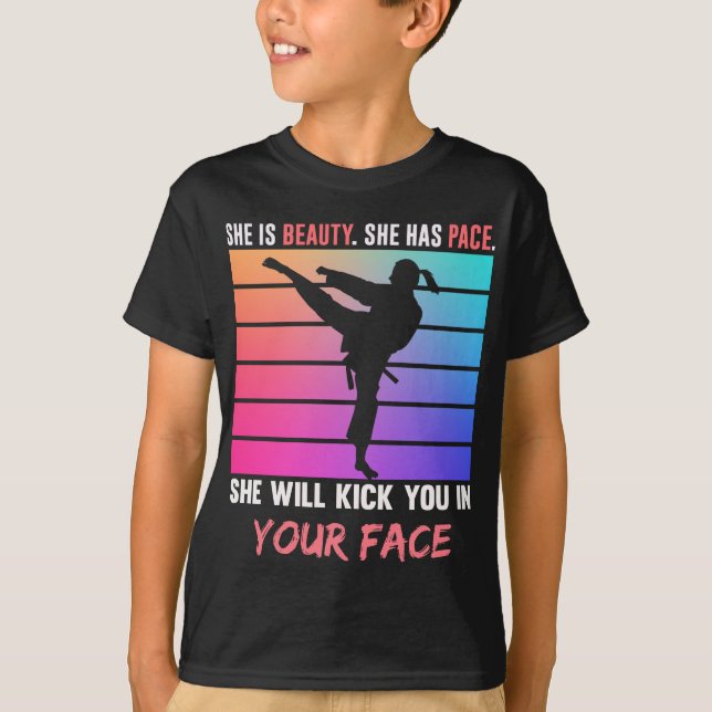 Beauty Karate Girl Kick You Taekwondo Jiu Jitsu T-Shirt (Front)