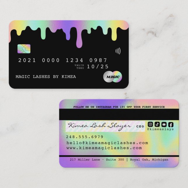 Beauty Lash Nail Tech Holographic Credit Style Business Card (Front/Back)