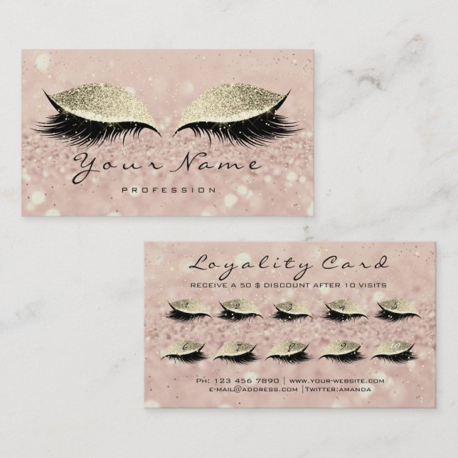 Beauty Loyalty Card 10 Makeup Artist Lashes Gold (Front/Back)