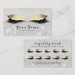 Beauty Loyalty Card 10 Makeup Lashes Gold Gray WOW
