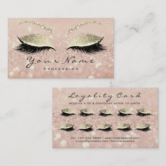 Beauty Loyalty Card 10 Makeup Lashes Gold Skinny (Front/Back)