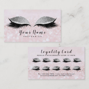 Beauty Loyalty Card 10 Makeup Lashes Gray Glitter