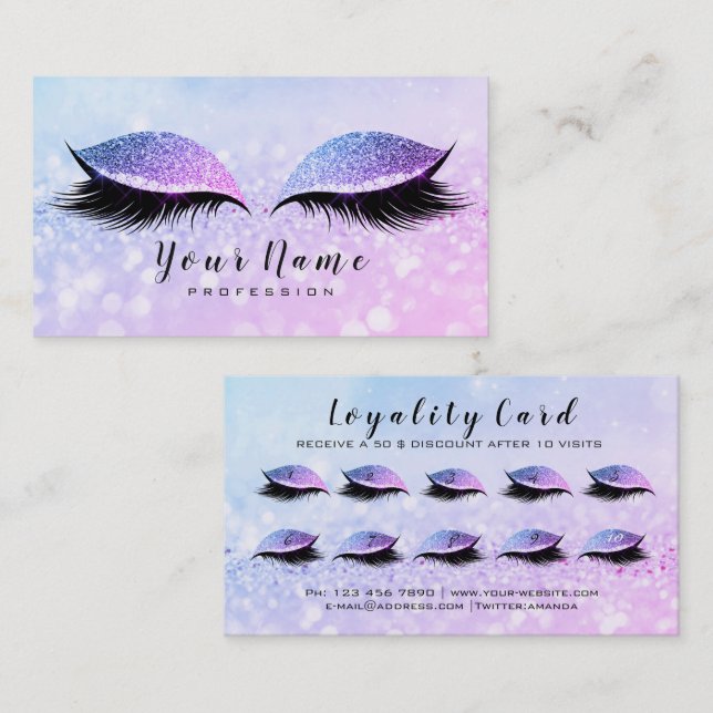 Beauty Loyalty Card 10 Makeup Lashes  Miami PInk (Front/Back)