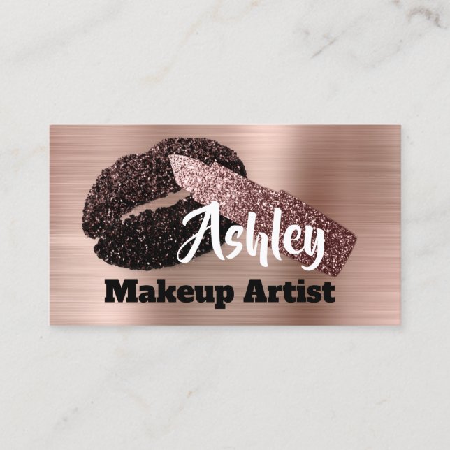 Beauty Makeup Artist Appointment Kiss Rose Gold1 Business Card (Front)