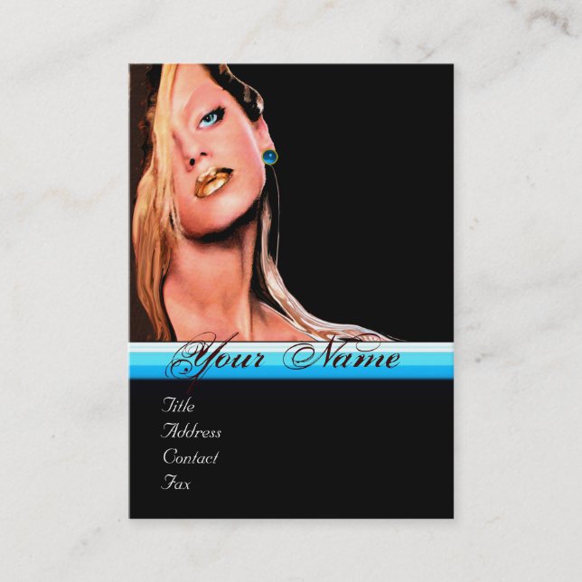 BEAUTY MAKEUP ARTIST monogram blue sapphire black Business Card (Front)