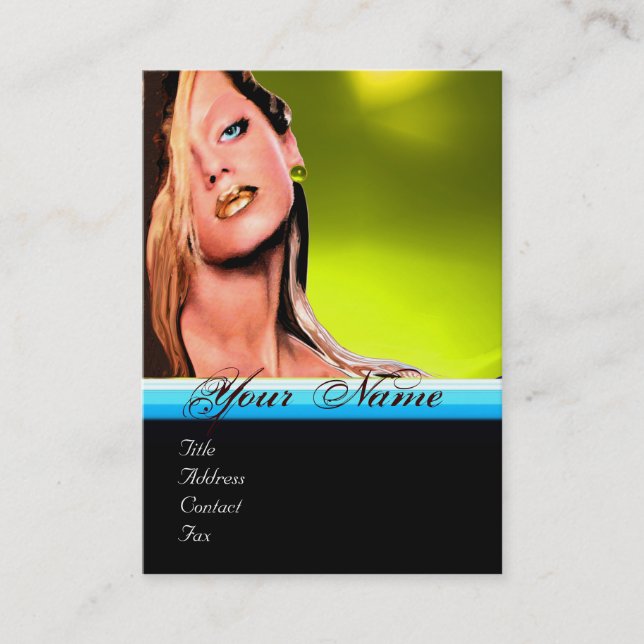 BEAUTY MAKEUP ARTIST monogram blue topaz yellow Business Card (Front)