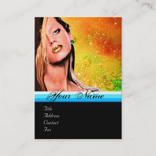 BEAUTY MAKEUP ARTIST monogram blue yellow sapphire Business Card (Front)