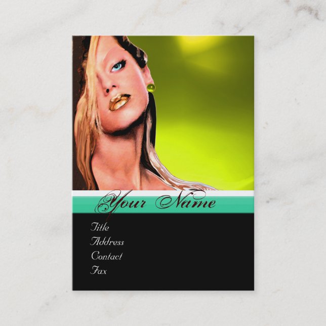 BEAUTY MAKEUP ARTIST monogram green topaz yellow Business Card (Front)