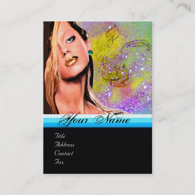 BEAUTY MAKEUP ARTIST monogram yellow blue sapphire Business Card (Front)