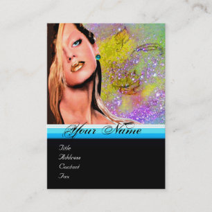 BEAUTY MAKEUP ARTIST monogram yellow blue sapphire Business Card